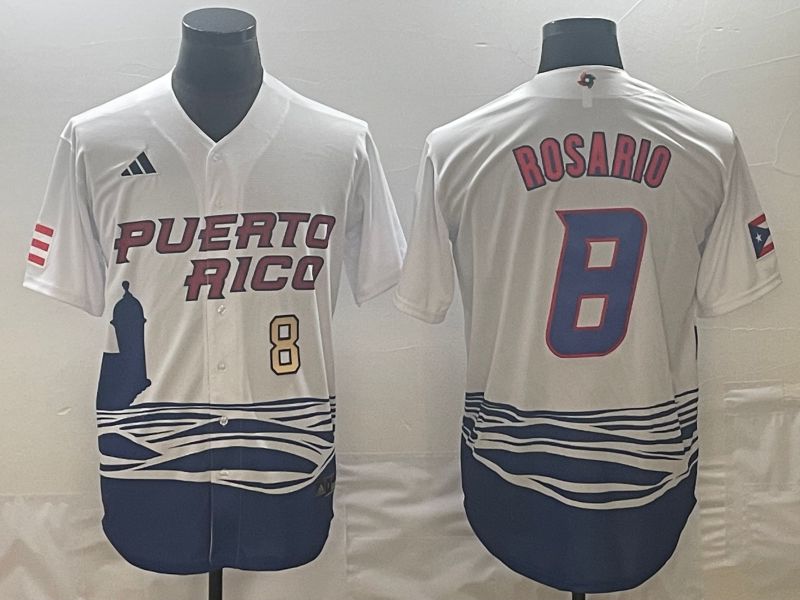 Men 2023 World Cub Puerto Rico #8 Rosario White Nike MLB Jersey4